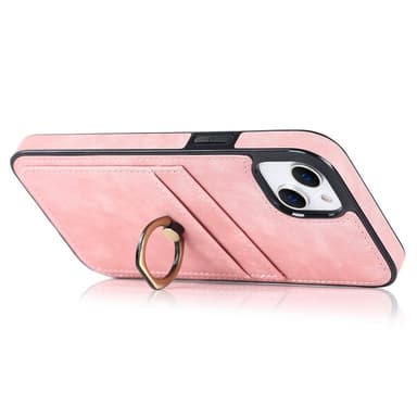 SKALO iPhone 14 Plus PU-nahkainen kortinhaltijan rengas - Pinkki