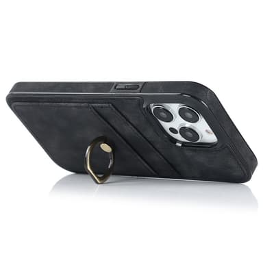 SKALO iPhone 14 Pro PU-nahkainen kortinhaltijan rengas - Musta