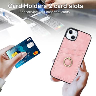 SKALO iPhone 14 Plus PU-nahkainen kortinhaltijan rengas - Pinkki