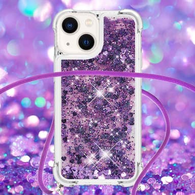 SKALO iPhone 14 Plus Juoksuhiekka Glitter Mobile kaulapanta - Violetti