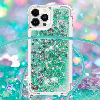 SKALO iPhone 14 Pro Max Juoksuhiekka Glitter Mobile kaulapanta - Turkoosi