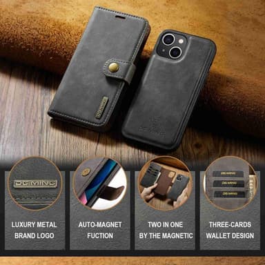 DG MING iPhone 14 Plus 2-in-1 magneetti lompakkokotelo - Harmaa