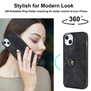 SKALO iPhone 14 Plus PU-nahkainen kortinhaltijan rengas - Musta