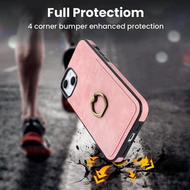 SKALO iPhone 14 Plus PU-nahkainen kortinhaltijan rengas - Pinkki