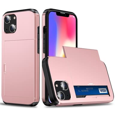 SKALO iPhone 14 Armor Suojakuori korttikotelo - Ruusukulta