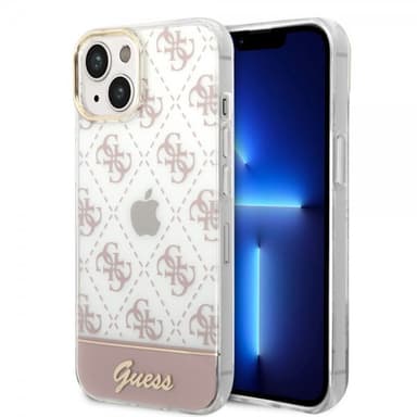Guess iPhone 14 Plus Kuori Bottom Stripe Script Logo Vaaleanpunainen