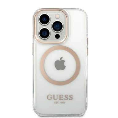 Guess iPhone 14 Pro Max Kuori Transparent MagSafe Kulta Läpinäkyvä
