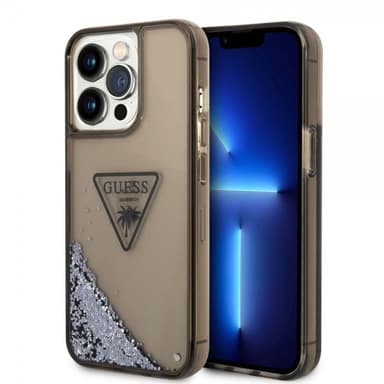 Guess iPhone 14 Pro Max Kuori Liquid Glitter Translucent Musta