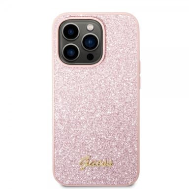 Guess iPhone 14 Pro Max Kuori Glitter Flakes Metal Logo Vaaleanpunainen