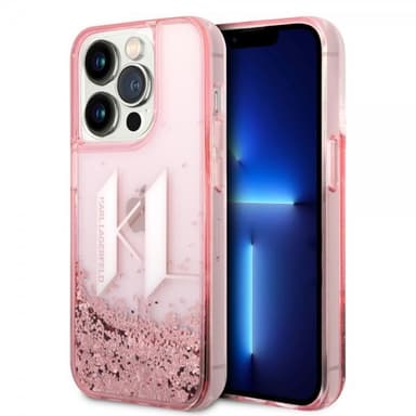 Karl Lagerfeld iPhone 14 Pro Kuori Liquid Glitter Big Logo Vaaleanpunainen