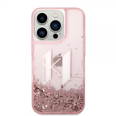 Karl Lagerfeld iPhone 14 Pro Kuori Liquid Glitter Big Logo Vaaleanpunainen