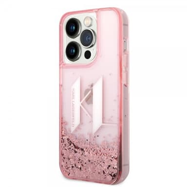 Karl Lagerfeld iPhone 14 Pro Kuori Liquid Glitter Big Logo Vaaleanpunainen