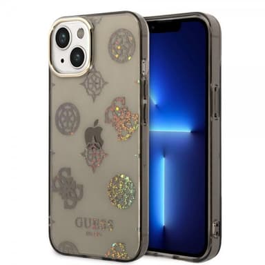 Guess iPhone 14 Kuori Peony Glitter Musta
