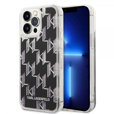 Karl Lagerfeld iPhone 14 Pro Max Kuori Liquid Glitter Monogram Musta