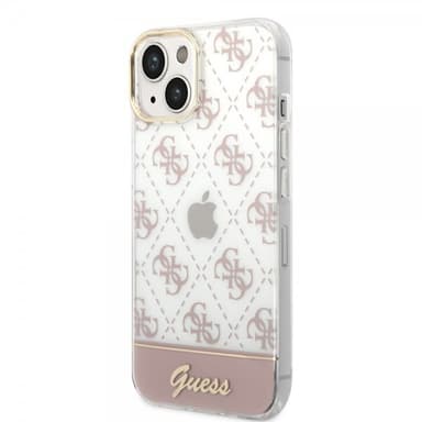 Guess iPhone 14 Plus Kuori Bottom Stripe Script Logo Vaaleanpunainen
