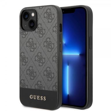 Guess iPhone 14 Kuori Bottom Stripe Metal Logo Harmaa