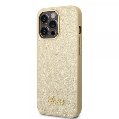 Guess iPhone 14 Pro Max Kuori Glitter Flakes Metal Logo Kulta