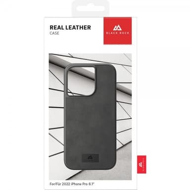 Black Rock iPhone 14 Pro Kuori Real Leather Case Musta