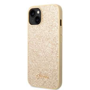 Guess iPhone 14 Kuori Glitter Flakes Metal Logo Kulta