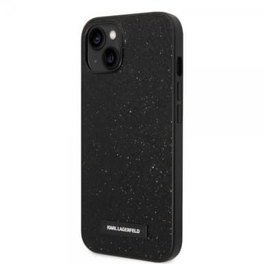 Karl Lagerfeld iPhone 14 Plus Kuori Solid Glitter Plaque Logo Musta