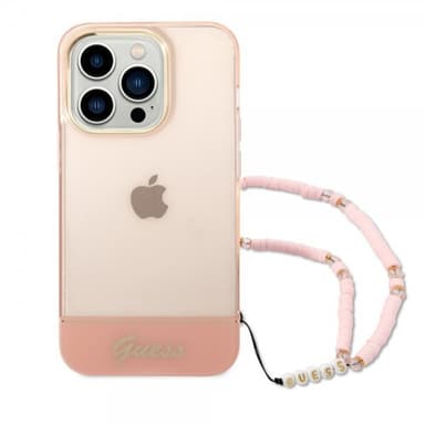 Guess iPhone 14 Pro Max Kuori Translucent with Strap Vaaleanpunainen