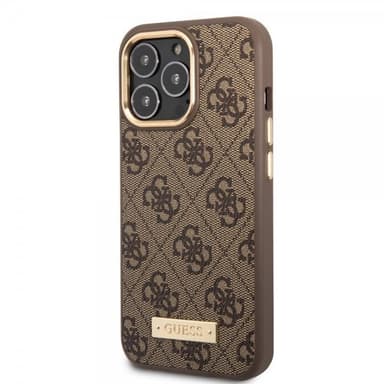 Guess iPhone 14 Pro Kuori Metal Plate Logo MagSafe Ruskea