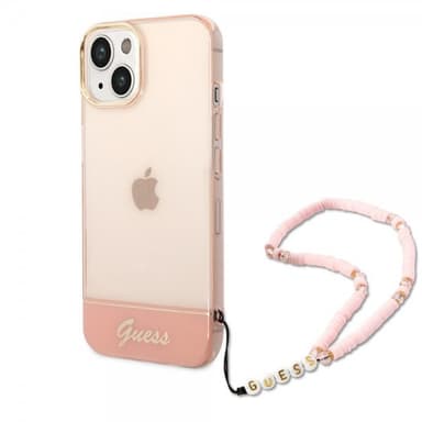 Guess iPhone 14 Kuori Translucent with Strap Vaaleanpunainen