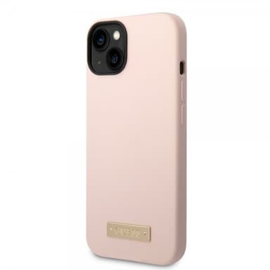 Guess iPhone 14 Kuori Silicone Metal Plate MagSafe Vaaleanpunainen