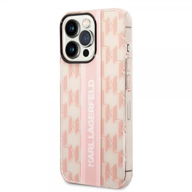 Karl Lagerfeld iPhone 14 Pro Kuori Monogram Vertical Stripe Vaaleanpunainen