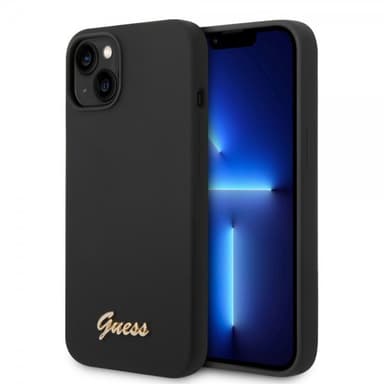 Guess iPhone 14 Kuori Liquid Silicone Metal Logo Musta