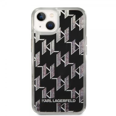 Karl Lagerfeld iPhone 14 Plus Kuori Liquid Glitter Monogram Musta