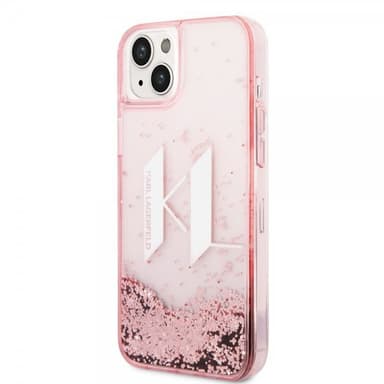 Karl Lagerfeld iPhone 14 Plus Kuori Liquid Glitter Big Logo Vaaleanpunainen