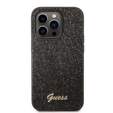 Guess iPhone 14 Pro Kuori Glitter Flakes Metal Logo Musta