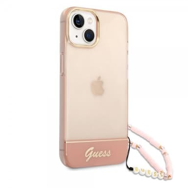 Guess iPhone 14 Kuori Translucent with Strap Vaaleanpunainen