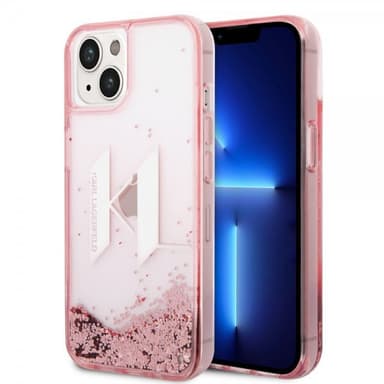 Karl Lagerfeld iPhone 14 Kuori Liquid Glitter Big Logo Vaaleanpunainen