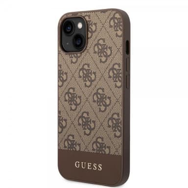 Guess iPhone 14 Plus Kuori Bottom Stripe Metal Logo Ruskea