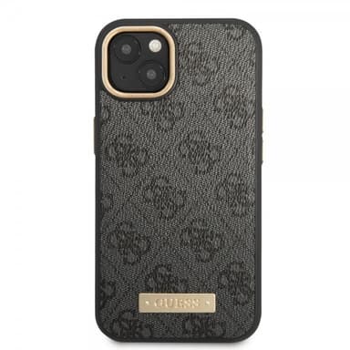 Guess iPhone 14 Plus Kuori Metal Plate Logo MagSafe Musta