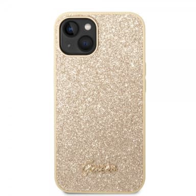 Guess iPhone 14 Kuori Glitter Flakes Metal Logo Kulta