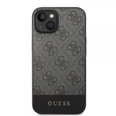 Guess iPhone 14 Kuori Bottom Stripe Metal Logo Harmaa