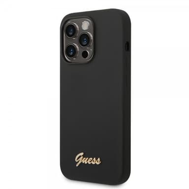 Guess iPhone 14 Pro Kuori Liquid Silicone Metal Logo Musta