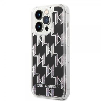 Karl Lagerfeld iPhone 14 Pro Kuori Liquid Glitter Monogram Musta