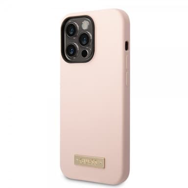Guess iPhone 14 Pro Max Kuori Silicone Metal Plate MagSafe Vaaleanpunainen
