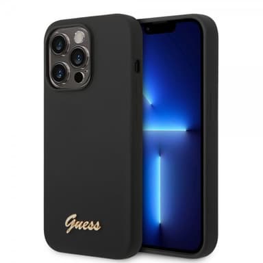 Guess iPhone 14 Pro Kuori Liquid Silicone Metal Logo Musta