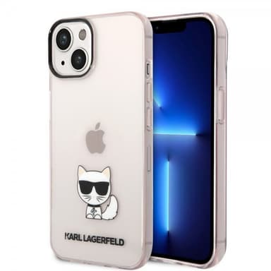 Karl Lagerfeld iPhone 14 Kuori Printed Choupette Läpinäkyvä Vaaleanpunainen