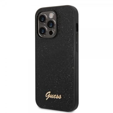 Guess iPhone 14 Pro Kuori Glitter Flakes Metal Logo Musta