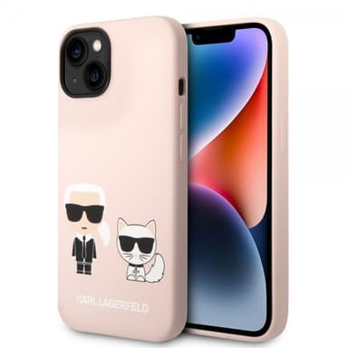 Karl Lagerfeld iPhone 14 Plus Kuori Liquid Silicone Karl & Choupette Vaaleanpunainen