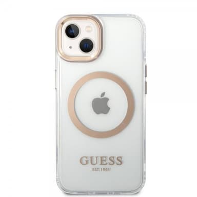 Guess iPhone 14 Kuori Transparent MagSafe Kulta Läpinäkyvä