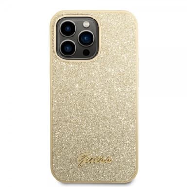 Guess iPhone 14 Pro Max Kuori Glitter Flakes Metal Logo Kulta