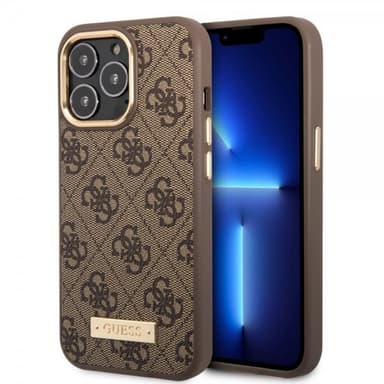Guess iPhone 14 Pro Kuori Metal Plate Logo MagSafe Ruskea