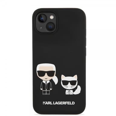 Karl Lagerfeld iPhone 14 Plus Kuori Liquid Silicone Karl & Choupette MagSafe Musta